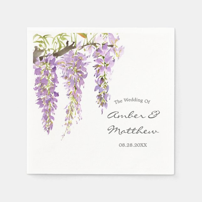 Serviette En Papier Mariage à eau violet Wisteria (Devant)