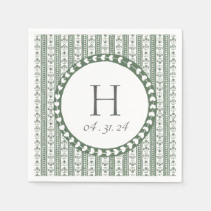 Serviette En Papier Mariage à impression botanique verte et blanche su