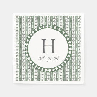 Serviette En Papier Mariage à impression botanique verte et blanche su