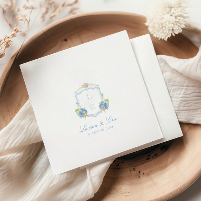 Serviette En Papier Mariage à la crête de monogramme côtier (Créateur téléchargé)