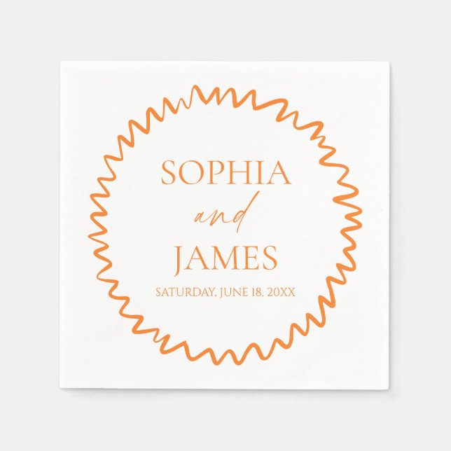 Serviette En Papier Mariage à la frontière ondulée Citrus Orange Fanta (Devant)