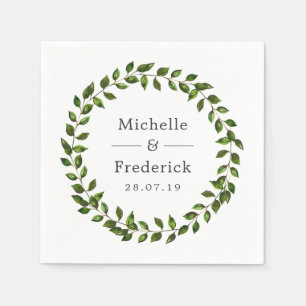 Serviette En Papier Mariage à la verdure à l'aquarelle
