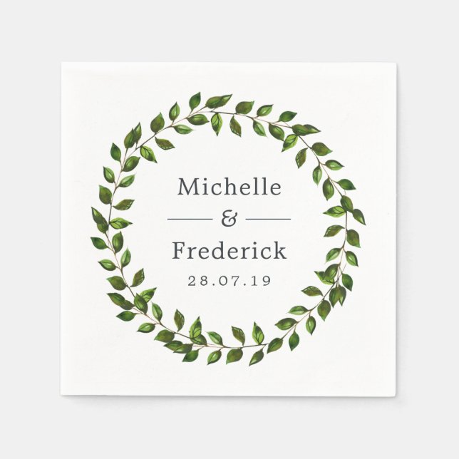 Serviette En Papier Mariage à la verdure à l'aquarelle (Devant)