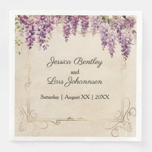 Serviette En Papier Mariage à l'aquarelle Wisteria sur parchemin vinta