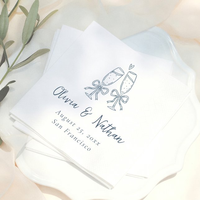 Serviette En Papier Mariage à l'arc bleu rétro fantaisiste dessiné à l (Créateur téléchargé)