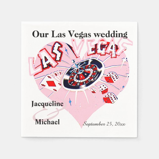 Serviette En Papier Mariage à Las Vegas Cœur Rose (Devant)