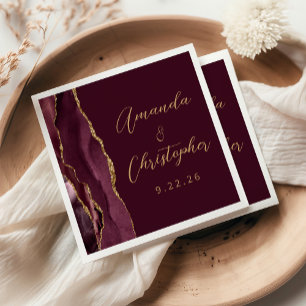 Serviette En Papier Mariage à l'écriture dorée Agate Bourgogne