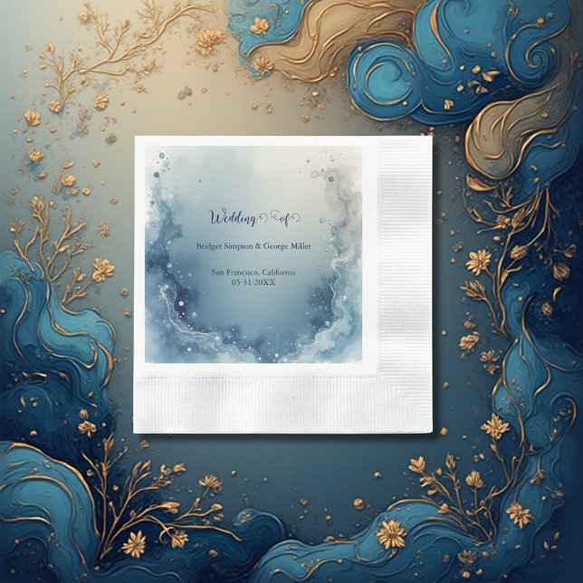 Serviette En Papier mariage à l'encre de marbre côtier bleu blanc rêve (Créateur téléchargé)