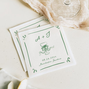 Serviette En Papier Mariage à mâchoires vertes tiré à la main
