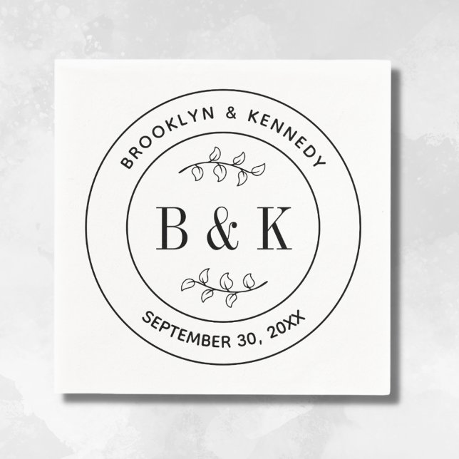 Serviette En Papier Mariage à Monogramme Botanique Floral Amusant Nom  (Créateur téléchargé)