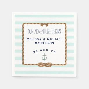 Serviette En Papier Mariage à Nœud Nautique Infini Rayure Menthe et Bl