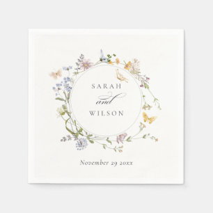 Serviette En Papier Mariage à papillon de fleurs de prairie rustique