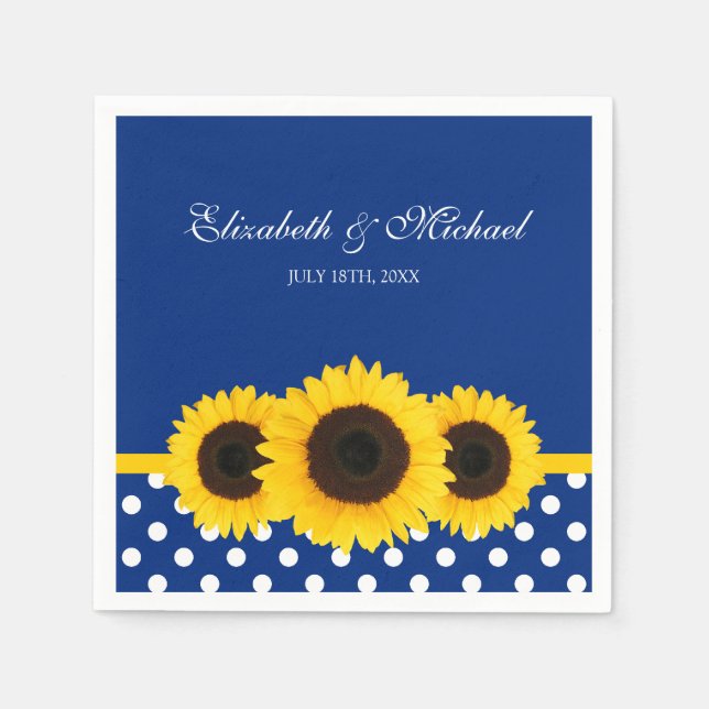 Serviette En Papier Mariage à points Polka bleu blanc Sunflower (Devant)