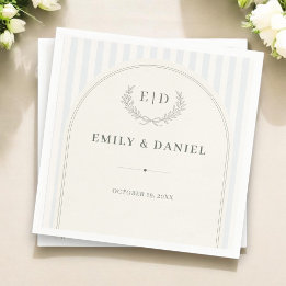 Serviette En Papier Mariage à rayures Bleu & Sage avec monogramme