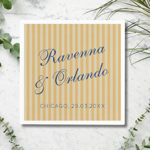 Serviette En Papier Mariage à rayures rétro miel bleu marine vintage