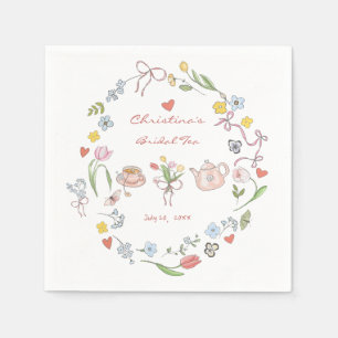 Serviette En Papier Mariage à thé fantaisiste dessiné à la main