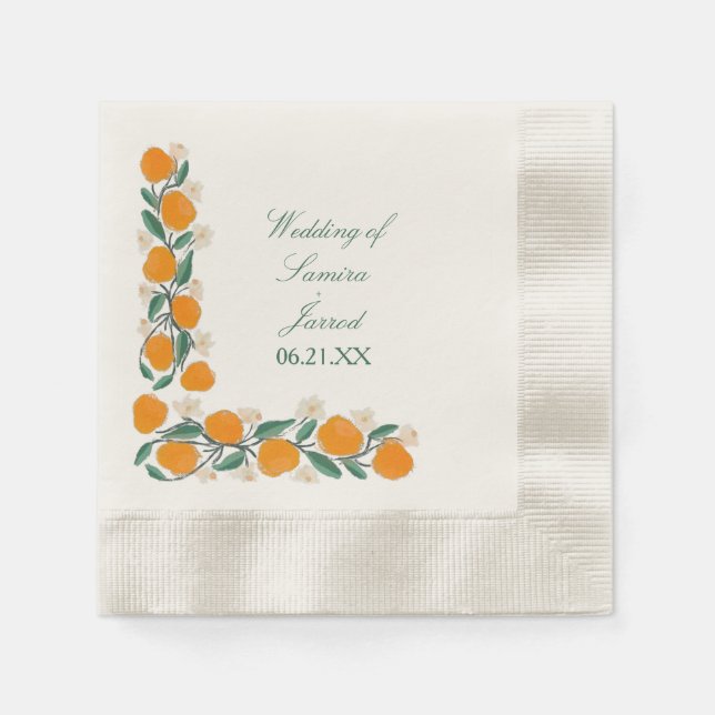 Serviette En Papier Mariage Abstrait botanique orange dessiné à la mai (Devant)