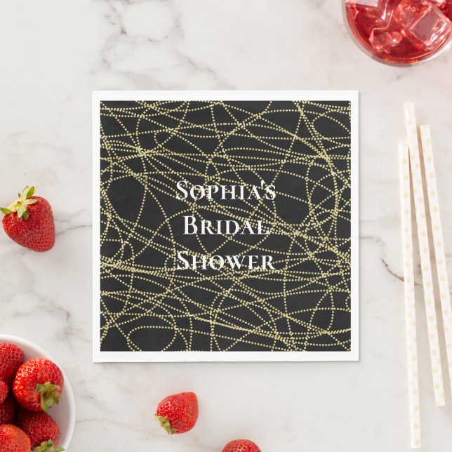 Serviette En Papier Mariage abstrait noir et or (En situation)