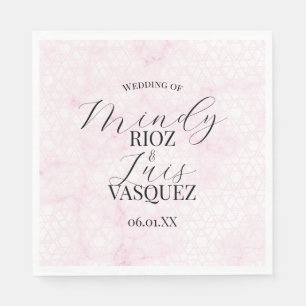 Serviette En Papier Mariage Abstrait Rose Script Noir