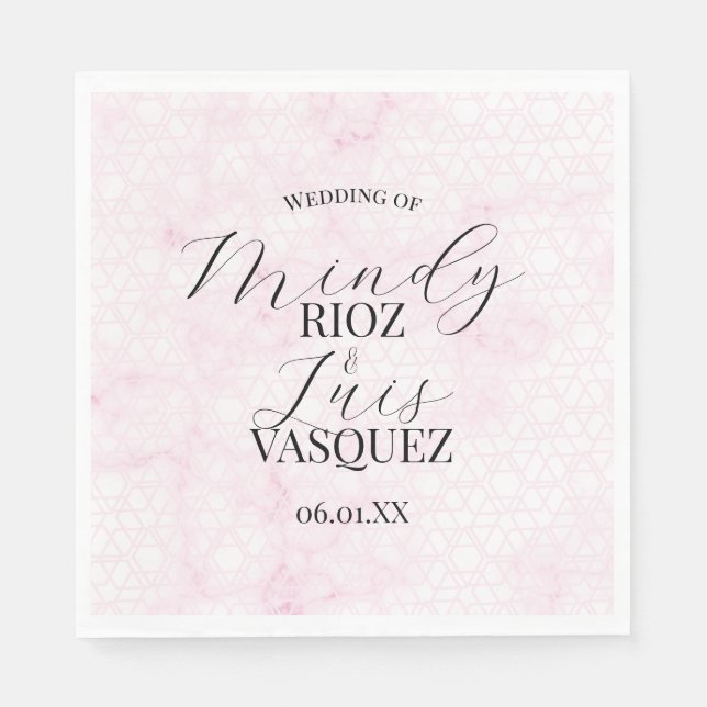 Serviette En Papier Mariage Abstrait Rose Script Noir  (Devant)