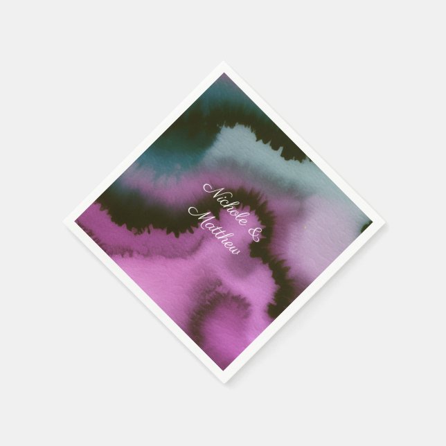 Serviette En Papier Mariage Abstrait Violet et Sarcelle Humeur (Coin)