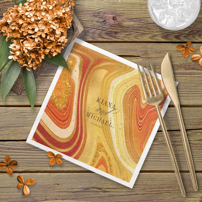 Serviette En Papier Mariage Agate Abstrait Hot Orange ID827 (Créateur téléchargé)