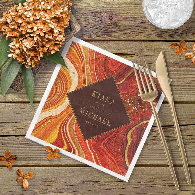 Serviette En Papier Mariage Agate Abstrait Hot Orange v2 ID827 (Créateur téléchargé)