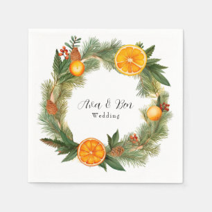 Serviette En Papier Mariage aiguilles de pin vert tranche orange