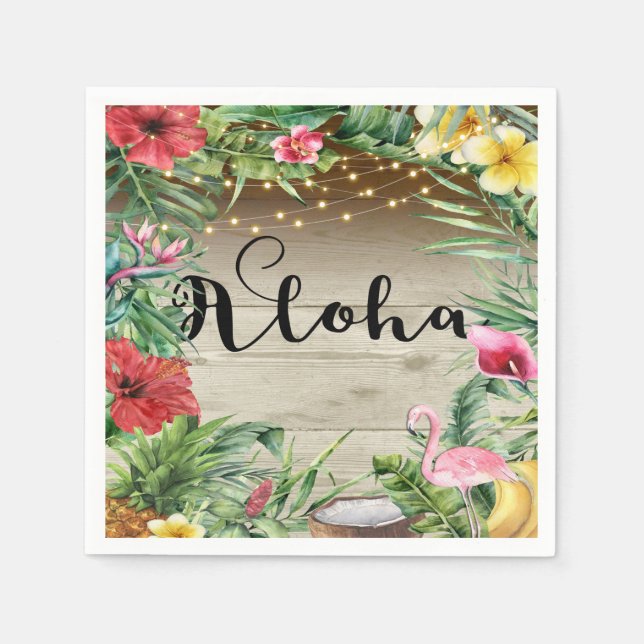 Serviette En Papier Mariage Aloha Tropical Bois Floral Feuilles et Lum (Devant)
