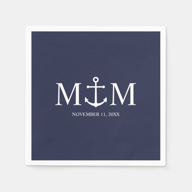 Serviette En Papier Mariage Ancre bleu marine (Devant)