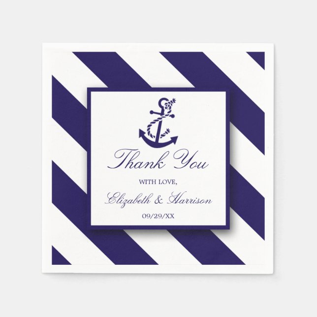 Serviette En Papier Mariage Ancre bleu marine (Devant)