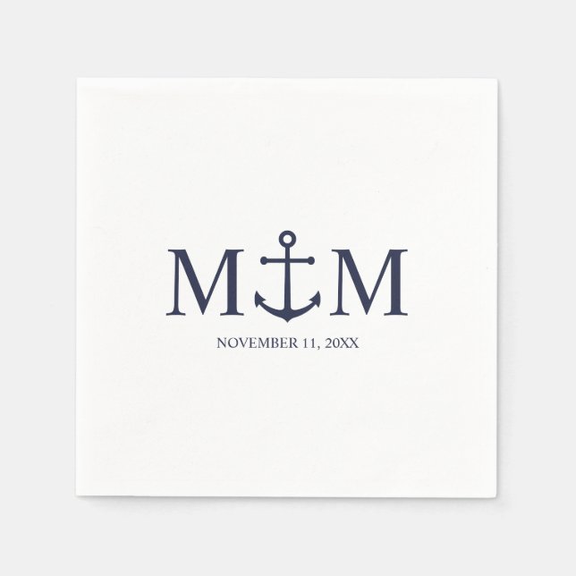 Serviette En Papier Mariage Ancre bleu marine (Devant)