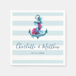 Serviette En Papier Mariage Ancre d'aquarelle bleu marine