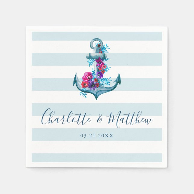 Serviette En Papier Mariage Ancre d'aquarelle bleu marine (Devant)