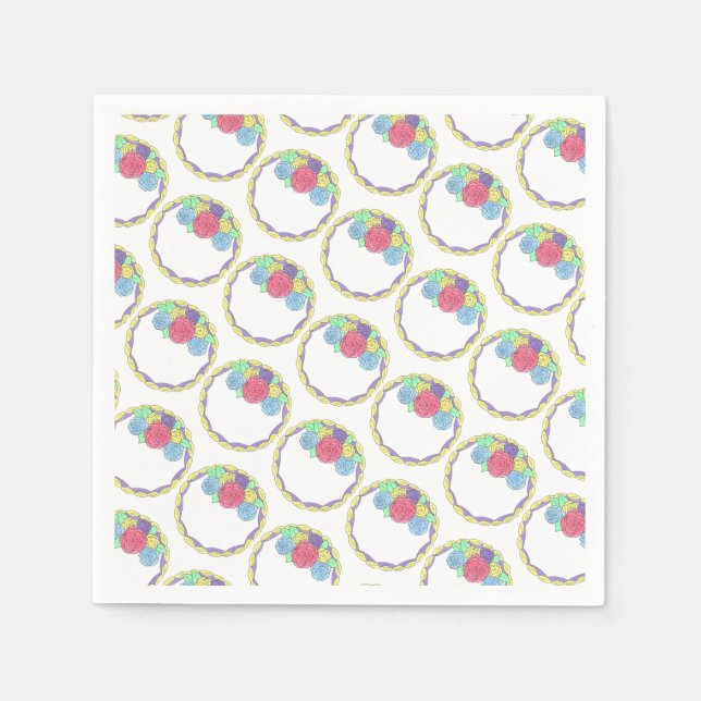 Serviette En Papier Mariage Anniversaire Fête des mariées Floral Round (Devant)