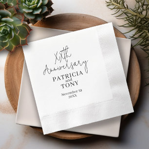 Serviette En Papier Mariage Anniversaire Personnalisé BW Moderne