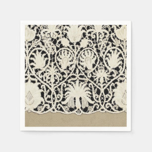 Serviette En Papier Mariage Antique Dentelle Lin Blanc Classique Joli