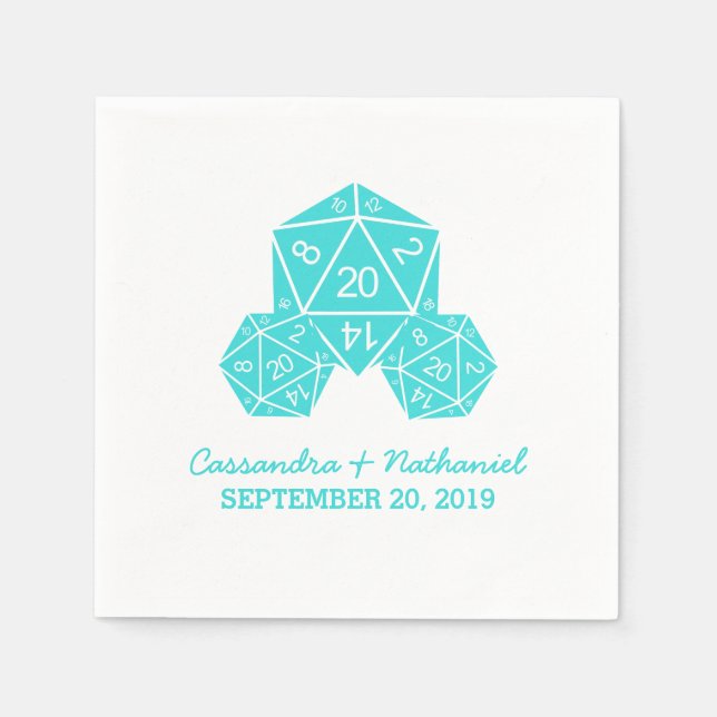 Serviette En Papier Mariage Aqua D20 Dice (Devant)
