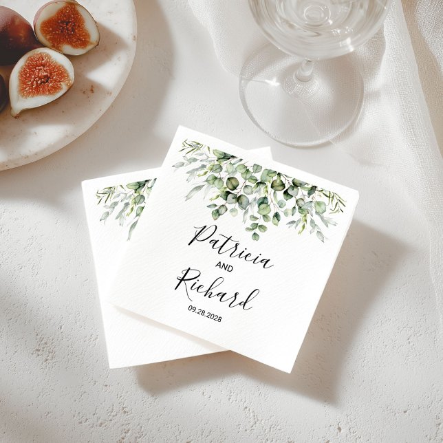 Serviette En Papier Mariage aquarelle de verdure (Créateur téléchargé)