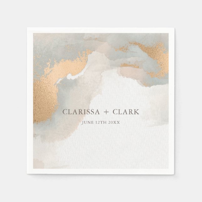 Serviette En Papier Mariage aquarelle doré élégant abstrait (Devant)