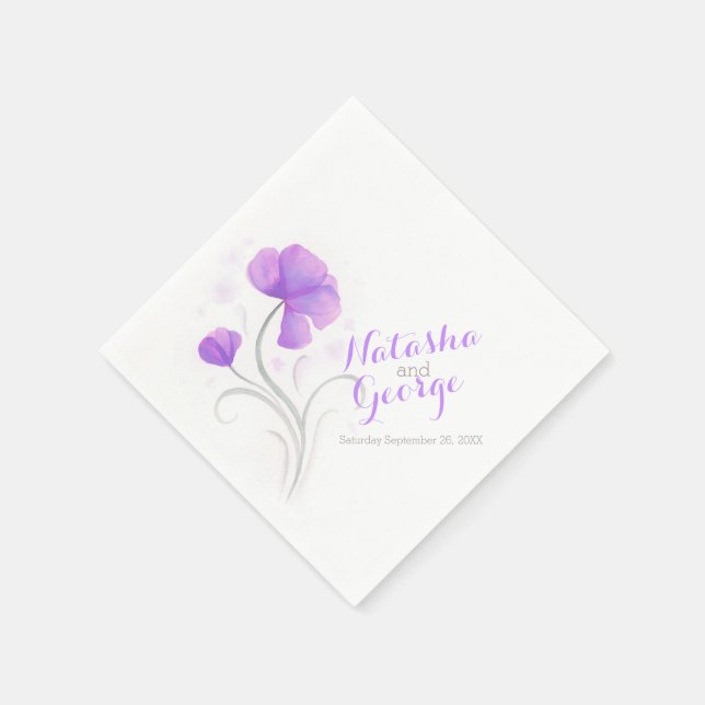 Serviette En Papier Mariage aquarelle fleur sauvage papier violet serv (Coin)