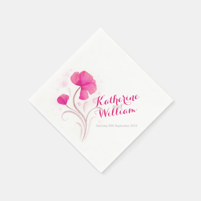 Serviette En Papier Mariage aquarelle fleur sauvage rose rouge serviet (Coin)