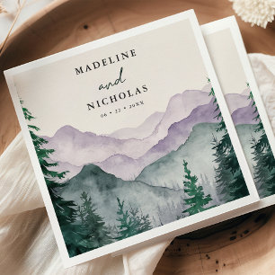 Serviette En Papier Mariage aquarelle Forêt de Montagne Brumeuse