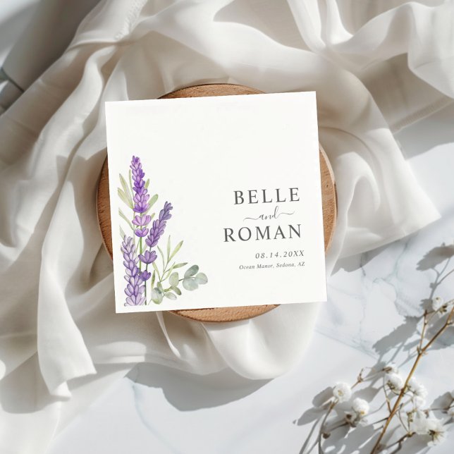 Serviette En Papier Mariage aquarelle lavande violette Bohème  (Créateur téléchargé)