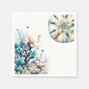Serviette En Papier Mariage aquarelle Ocean Splash Coral de mer