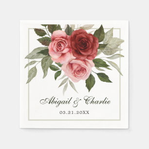 Serviette En Papier Mariage aquarelle romantique roses blanches