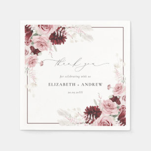 Serviette En Papier Mariage Aquarelle Rose Poussiéreuse Bourgogne Élég