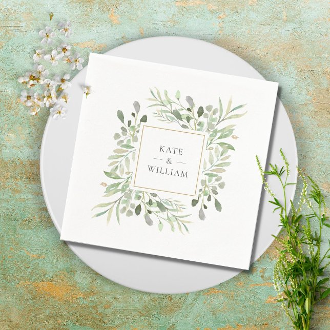 Serviette En Papier Mariage aquarelle verdure (Créateur téléchargé)