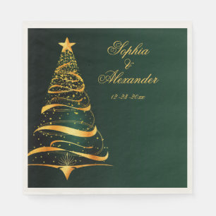 Serviette En Papier Mariage Arbre de Noël Doré Chic et Élégant