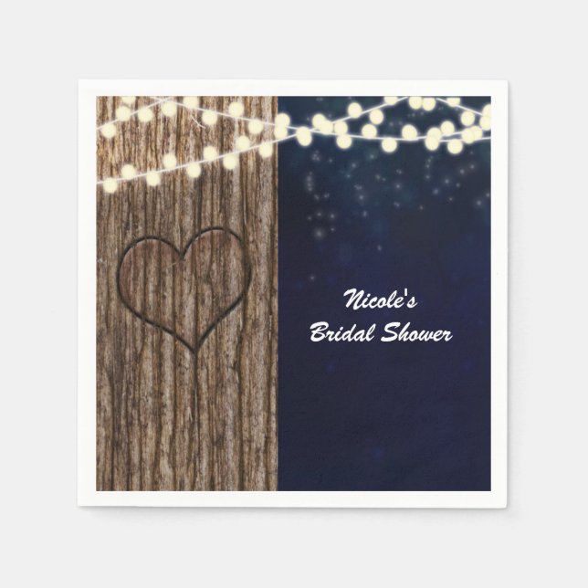 Serviette En Papier Mariage Arbre Nuit Rustique Coeur (Devant)